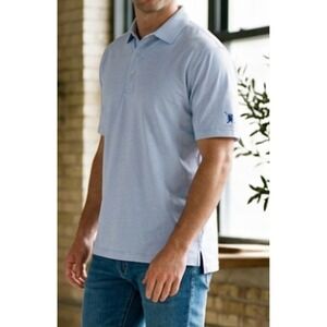 Clark Gregory men's polo a blue and white horizontal striped  embroidered logo L